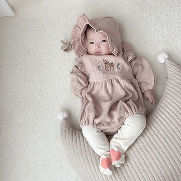 Fawn Embroidered Ruffle Bodysuit 小鹿 刺繍 フリル 長袖ロンパース【mh0012696】 BBAMMA 長袖ロンパース