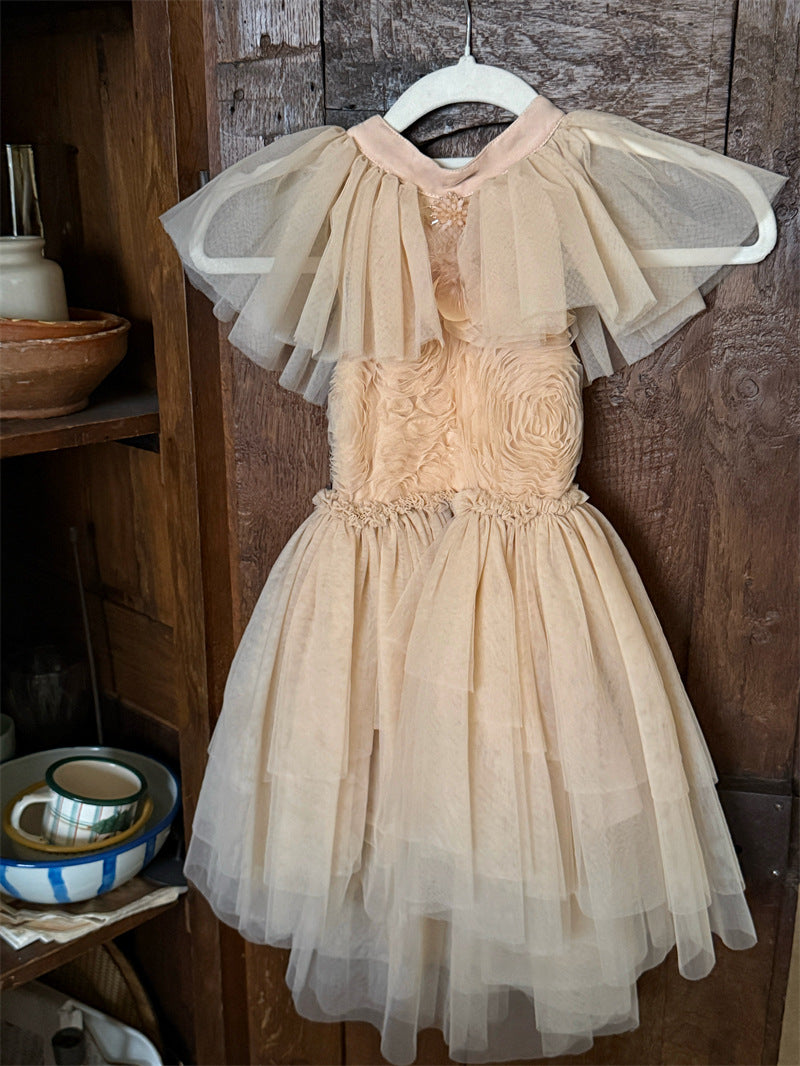 Feather Rhinestone Mesh Princess Dress フェザー ビジュー ノースリーブワンピース【mh0012417】 Chengle