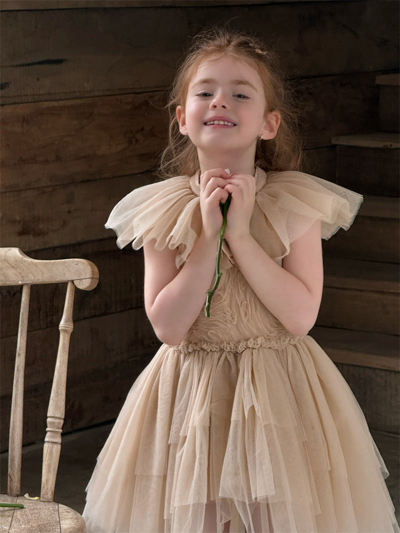 Feather Rhinestone Mesh Princess Dress フェザー ビジュー ノースリーブワンピース【mh0012417】 Chengle