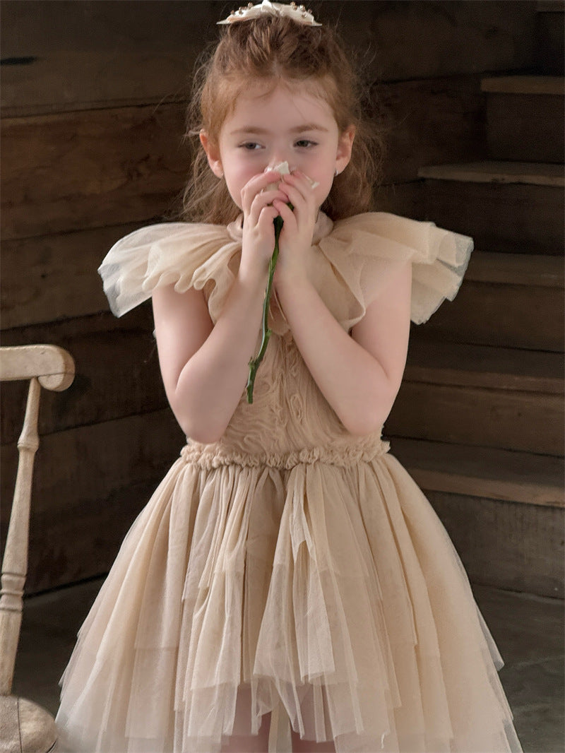 Feather Rhinestone Mesh Princess Dress フェザー ビジュー ノースリーブワンピース【mh0012417】 Chengle