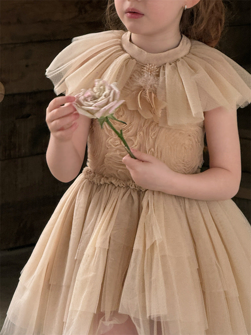Feather Rhinestone Mesh Princess Dress フェザー ビジュー ノースリーブワンピース【mh0012417】 Chengle