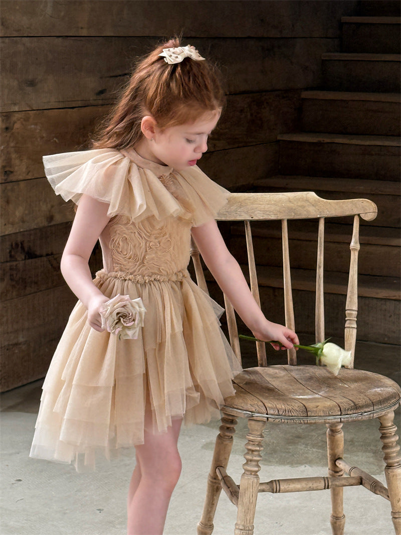Feather Rhinestone Mesh Princess Dress フェザー ビジュー ノースリーブワンピース【mh0012417】 Chengle