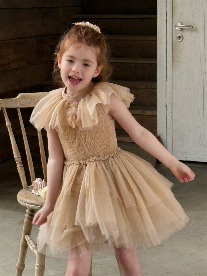 Feather Rhinestone Mesh Princess Dress フェザー ビジュー ノースリーブワンピース【mh0012417】 Chengle