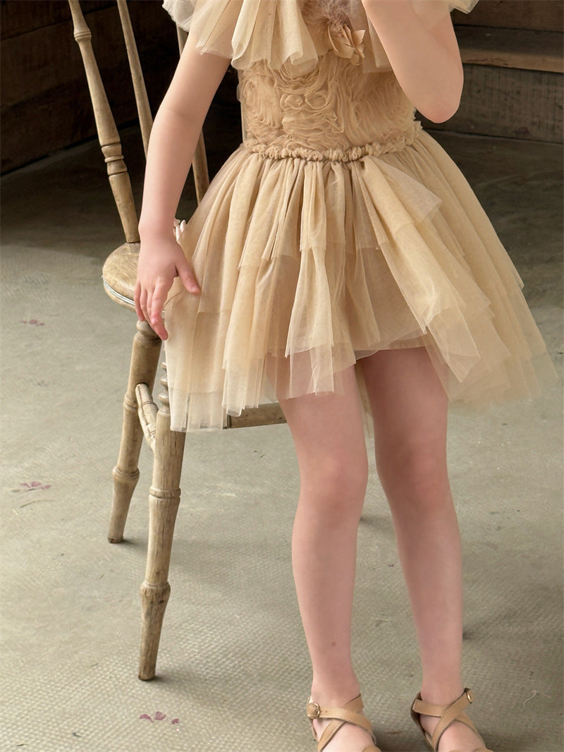 Feather Rhinestone Mesh Princess Dress フェザー ビジュー ノースリーブワンピース【mh0012417】 Chengle