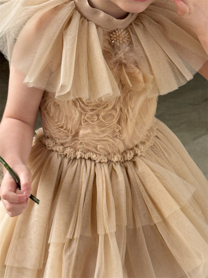 Feather Rhinestone Mesh Princess Dress フェザー ビジュー ノースリーブワンピース【mh0012417】 Chengle