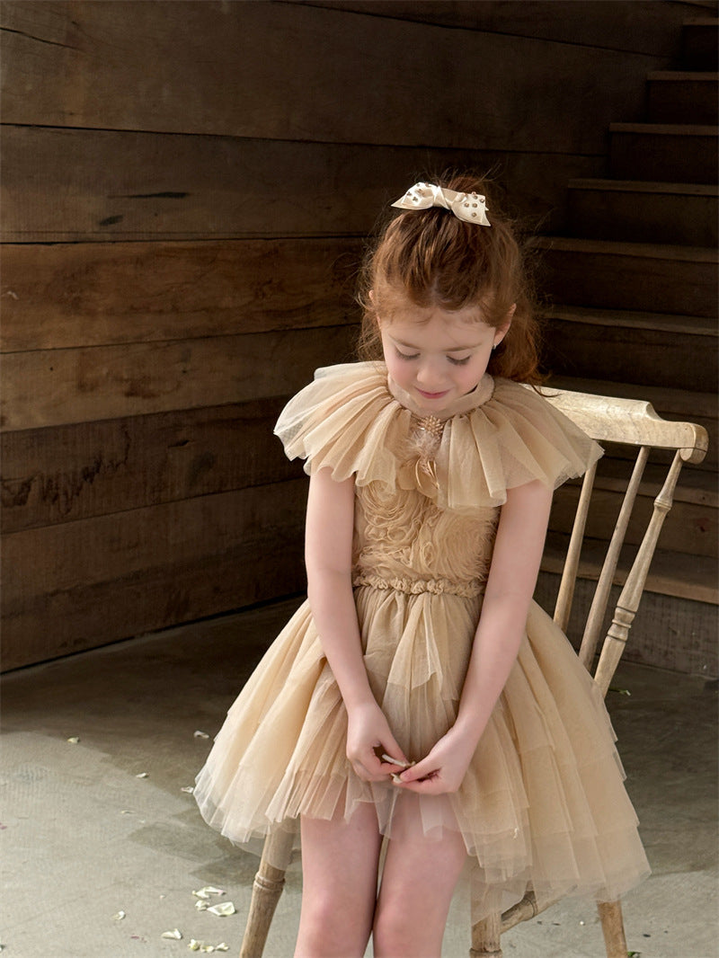 Feather Rhinestone Mesh Princess Dress フェザー ビジュー ノースリーブワンピース【mh0012417】 mamahalo shop