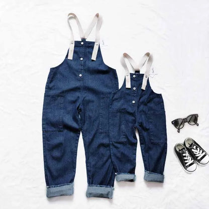 -キッズ デニム テープ サスペンダー サロペット リンク ママ お揃い コーデ【mh0000396】 - mamahalo shop - オーバーオール -  べビー服 - 子供服 - 男の子 - 女の子