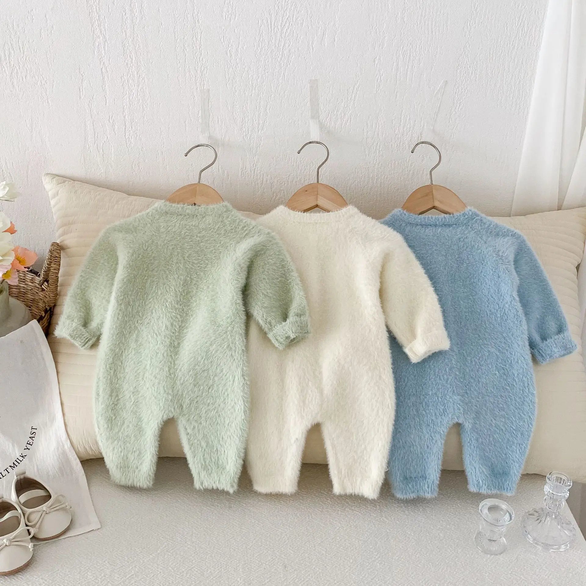 長袖ジャンプスーツ ベビージャンプスーツ ソフトファー長袖ロンパース 3カラー【mh0007323】