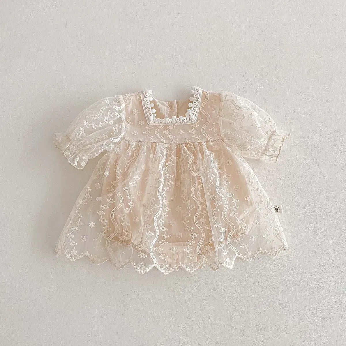 半袖ロンパース Beige / 66cm ベビーロンパース レーススカート 半袖ボディスーツ ドレスロンパース【mh0004479】