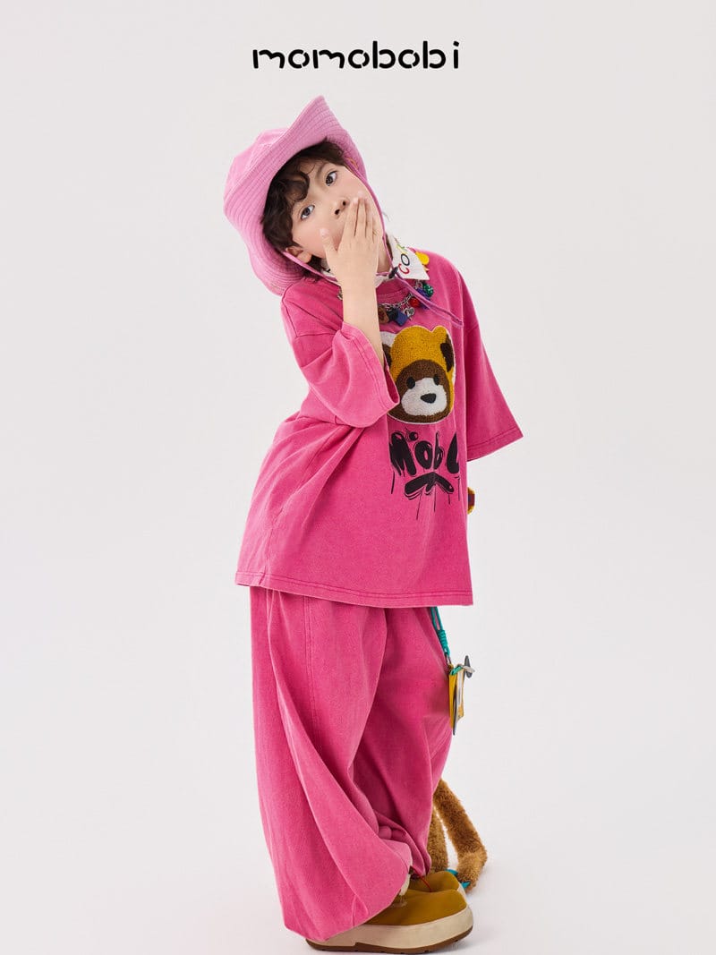 Flock Print Raccoon Tee & Wide Pants アライグマ 半袖Tシャツ ロングパンツ セット【mh0013005】 momobobi 半袖セットアップ