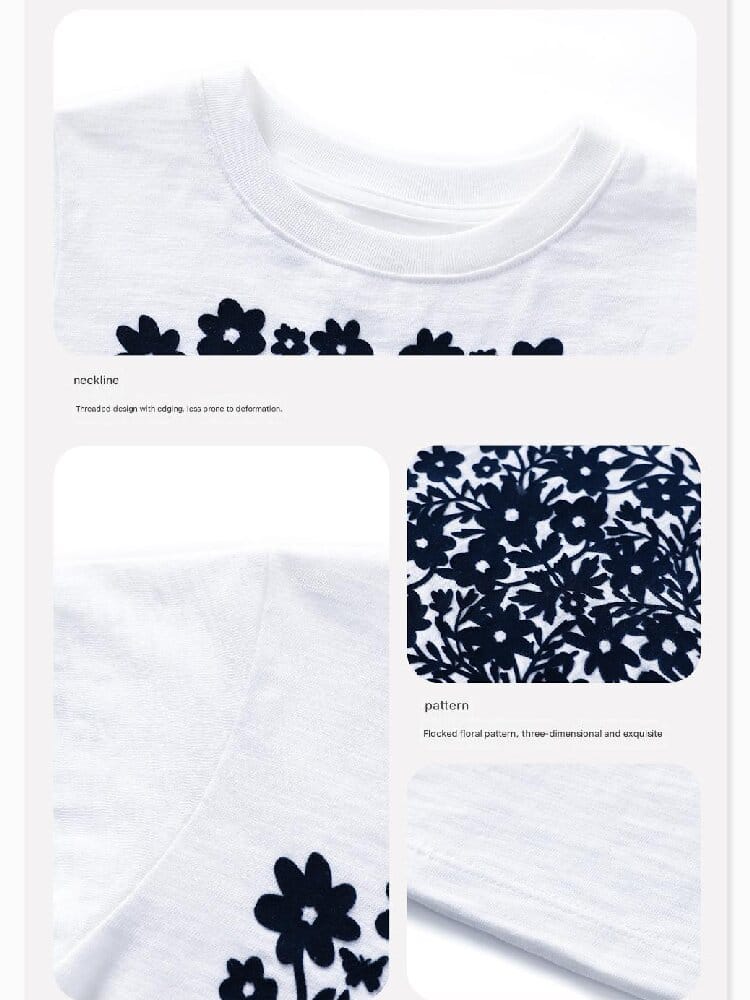 Flocked Print Cotton T-shirt フロッキー 半袖Tシャツ【mh0013184】 yunerma 半袖Tシャツ
