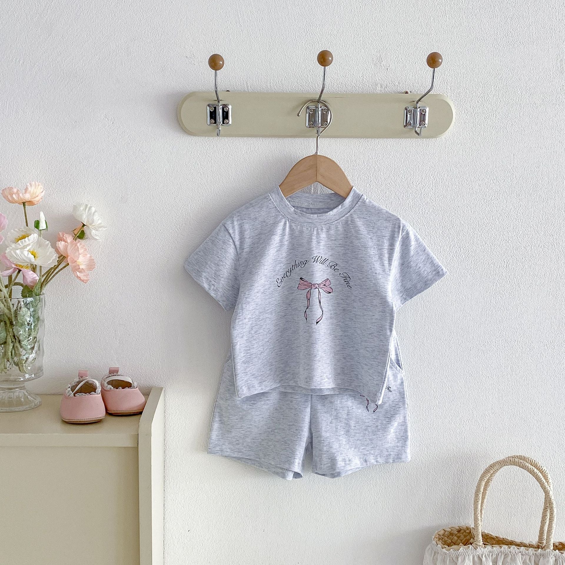 Floral Bow T-shirt Shorts Set フラワー リボン 半袖 セットアップ【mh0012716】 angou 半袖セットアップ