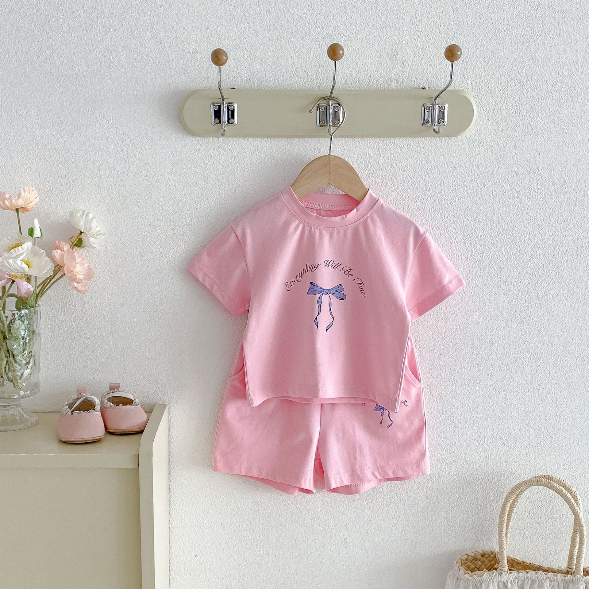 Floral Bow T-shirt Shorts Set フラワー リボン 半袖 セットアップ【mh0012716】 angou 半袖セットアップ