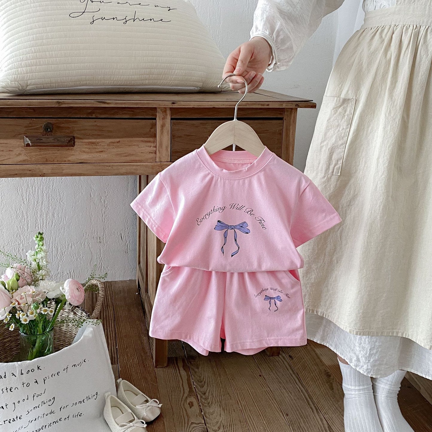 Floral Bow T-shirt Shorts Set フラワー リボン 半袖 セットアップ【mh0012716】 angou 半袖セットアップ