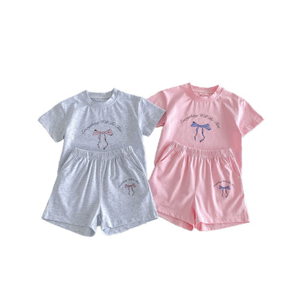 Floral Bow T-shirt Shorts Set フラワー リボン 半袖 セットアップ【mh0012716】 angou 半袖セットアップ
