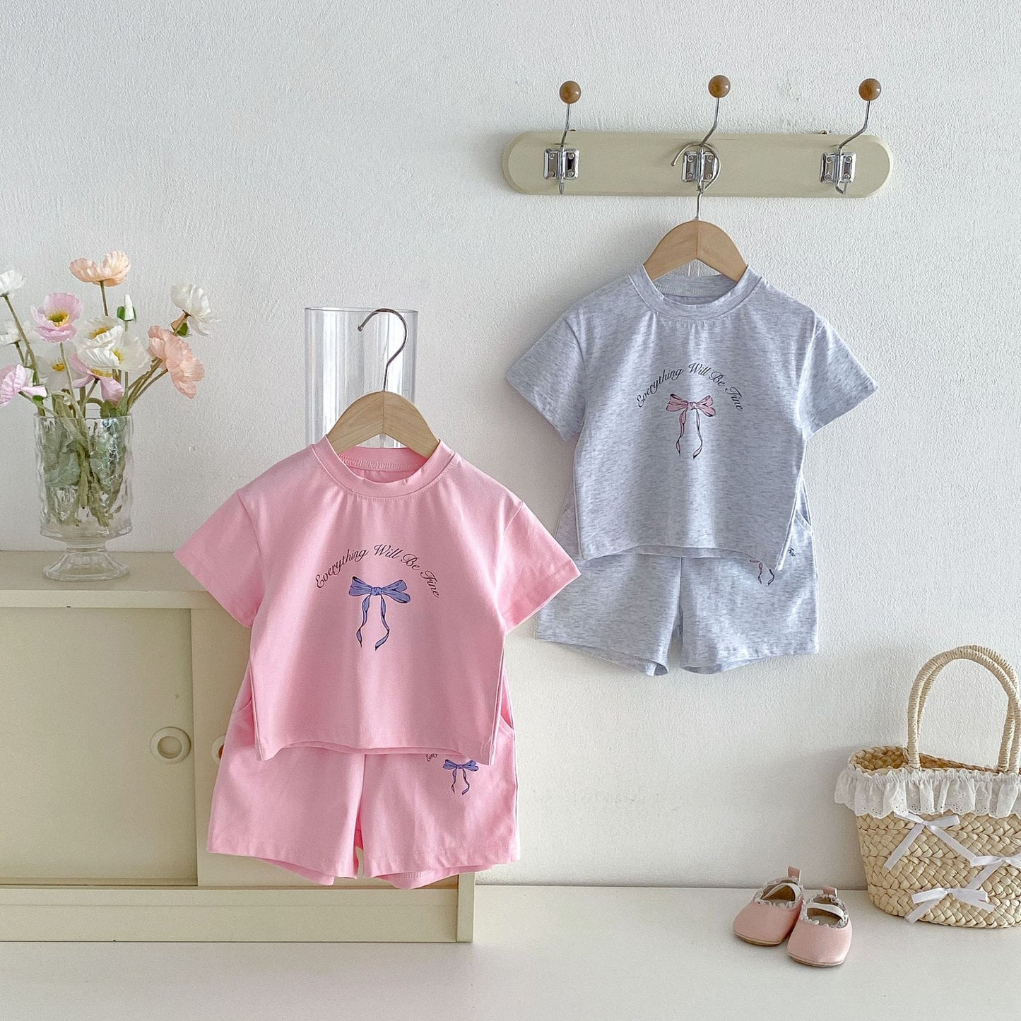 Floral Bow T-shirt Shorts Set フラワー リボン 半袖 セットアップ【mh0012716】 angou 半袖セットアップ