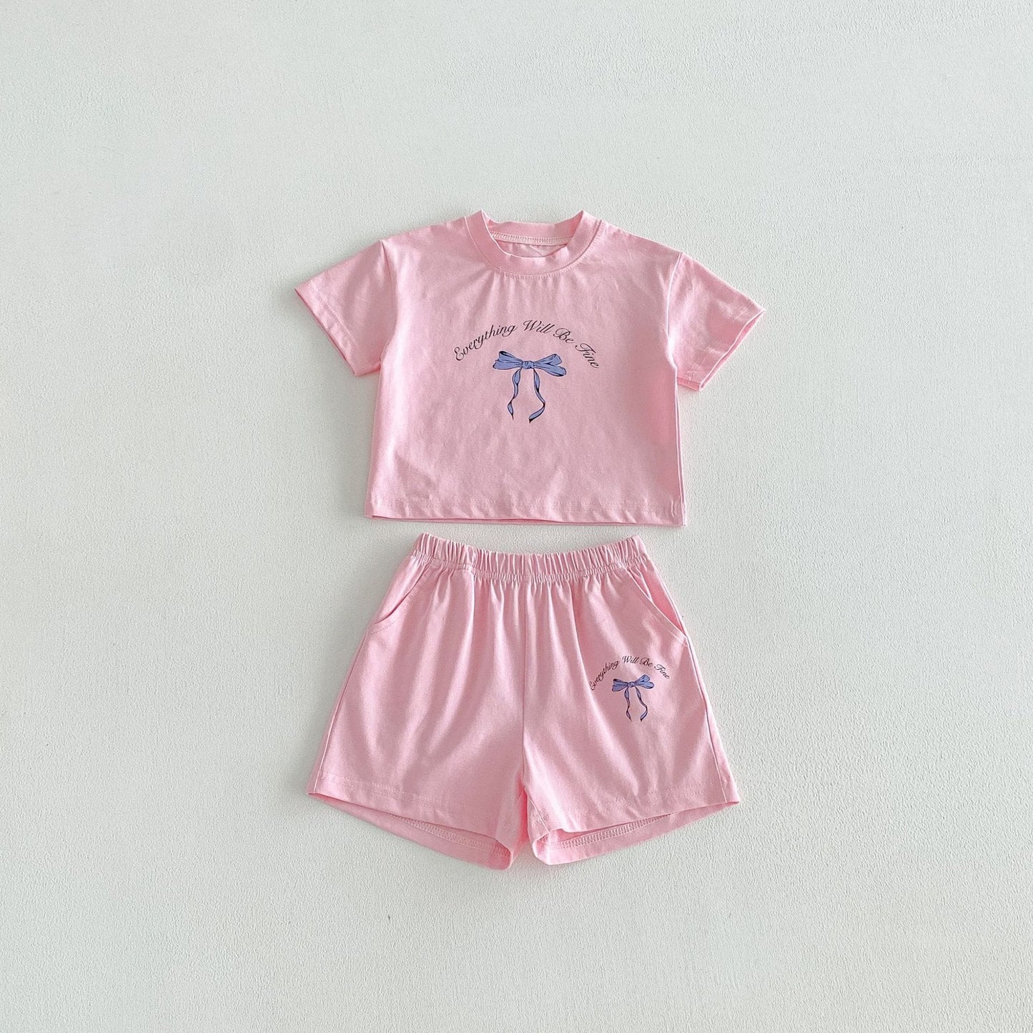 Floral Bow T-shirt Shorts Set フラワー リボン 半袖 セットアップ【mh0012716】 Pink / 80cm angou 半袖セットアップ