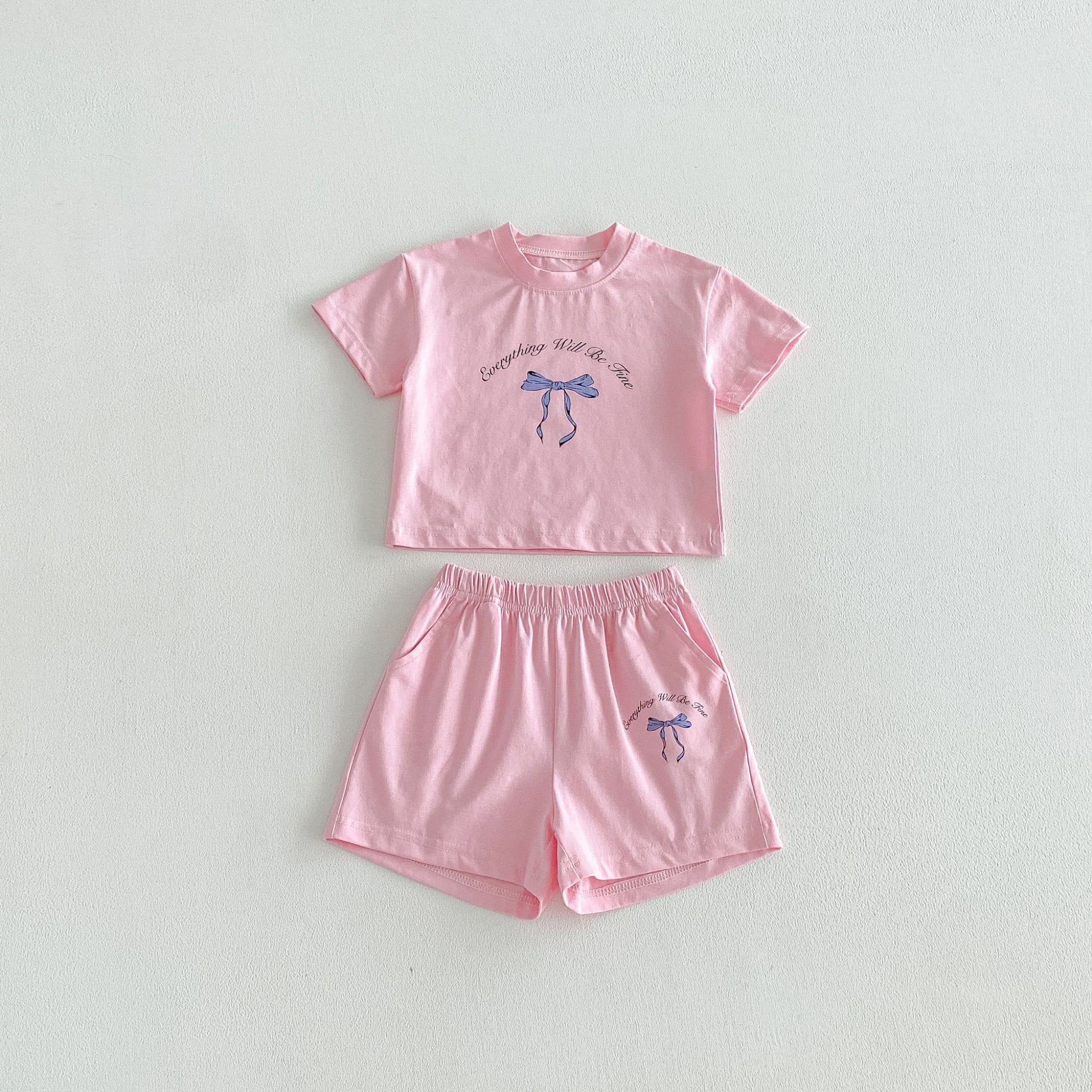 Floral Bow T-shirt Shorts Set フラワー リボン 半袖 セットアップ【mh0012716】 Pink / 80cm angou 半袖セットアップ