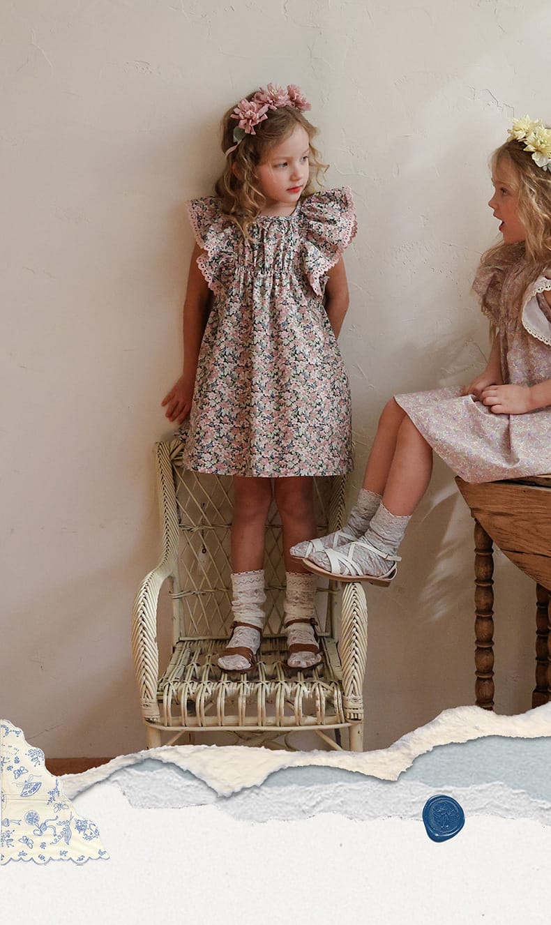 Floral Butterfly Dress 花柄 バタフライスリーブワンピース【mh0012983】 Strawberry Coral 半袖ワンピース