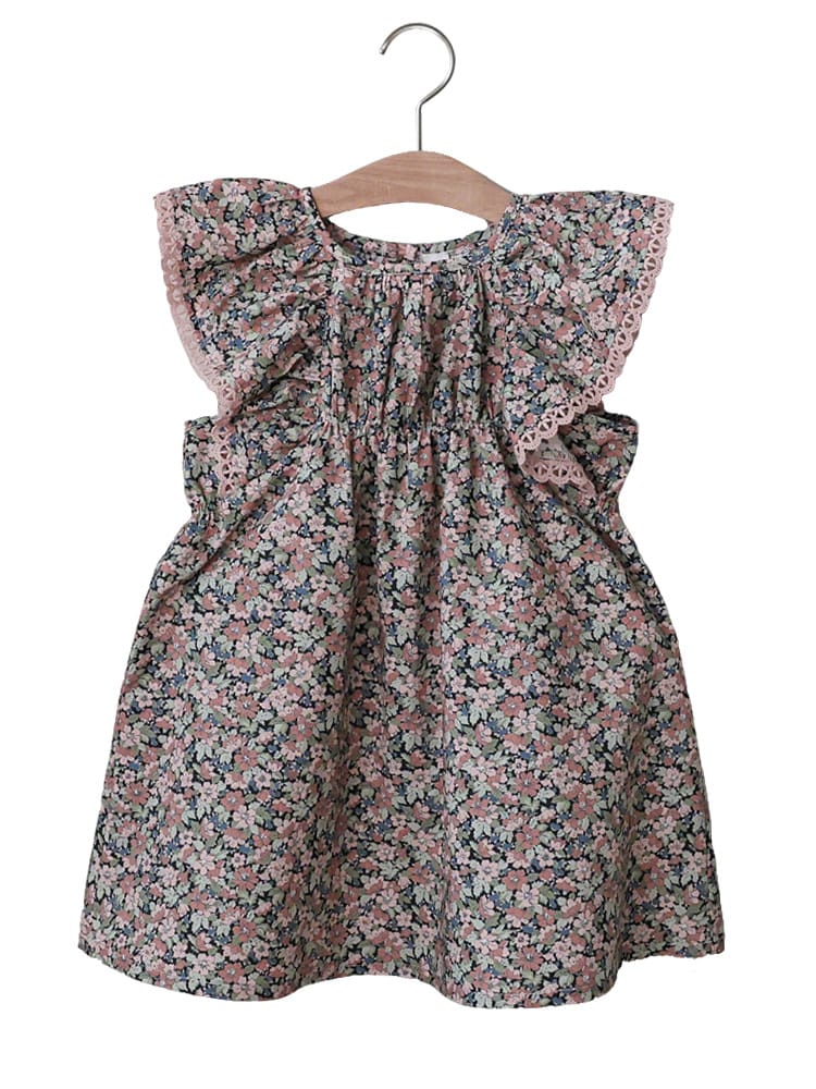 Floral Butterfly Dress 花柄 バタフライスリーブワンピース【mh0012983】 Strawberry Coral 半袖ワンピース