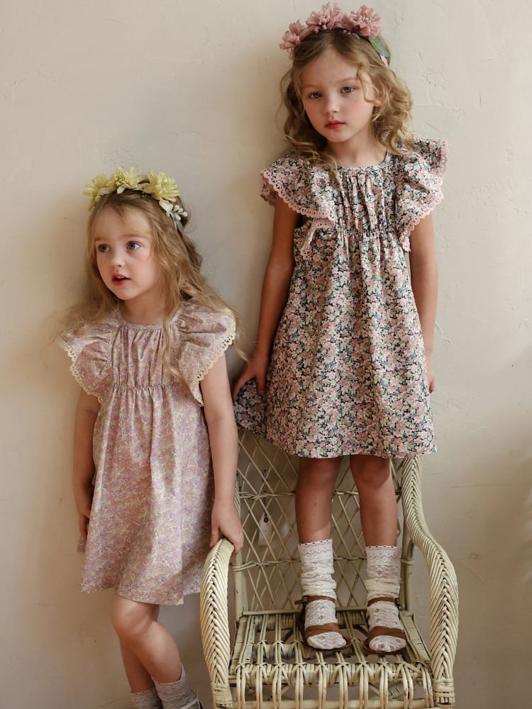 Floral Butterfly Dress 花柄 バタフライスリーブワンピース【mh0012983】 Strawberry Coral 半袖ワンピース