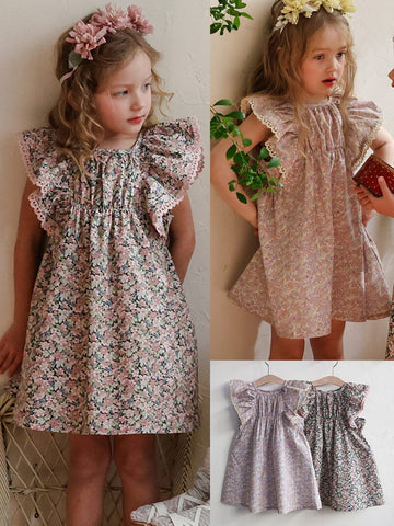 Floral Butterfly Dress 花柄 バタフライスリーブワンピース【mh0012983】 Strawberry Coral 半袖ワンピース