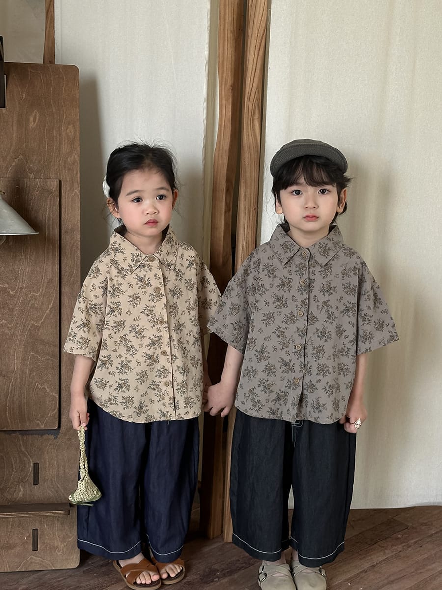 Floral Drop Shoulder Cotton Shirt フラワー 半袖シャツ【mh0013470】 Jiaye Kids 半袖シャツ・ブラウス