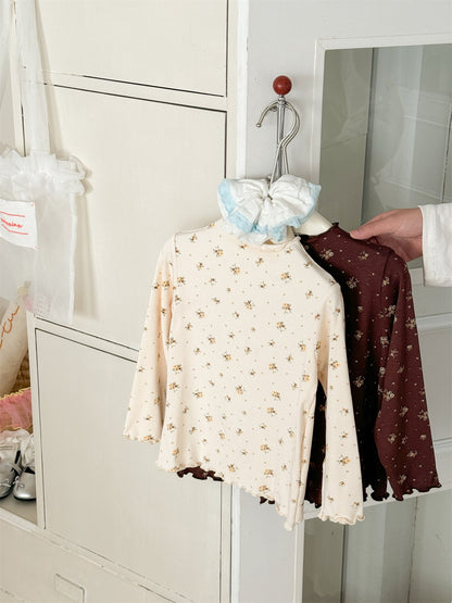 Floral Elastic Long Sleeve T 花柄 ストレッチTシャツ【mh0012286】 Laibaobao