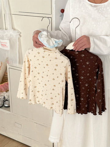 Floral Elastic Long Sleeve T 花柄 ストレッチTシャツ【mh0012286】 Laibaobao