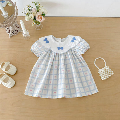 Floral Embroidered Bow Dress 花柄 刺繍襟 半袖 ワンピース【mh0012713】 angou 半袖ワンピース