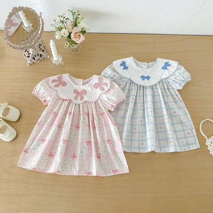 Floral Embroidered Bow Dress 花柄 刺繍襟 半袖 ワンピース【mh0012713】 angou 半袖ワンピース