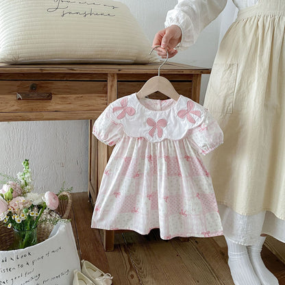 Floral Embroidered Bow Dress 花柄 刺繍襟 半袖 ワンピース【mh0012713】 angou 半袖ワンピース