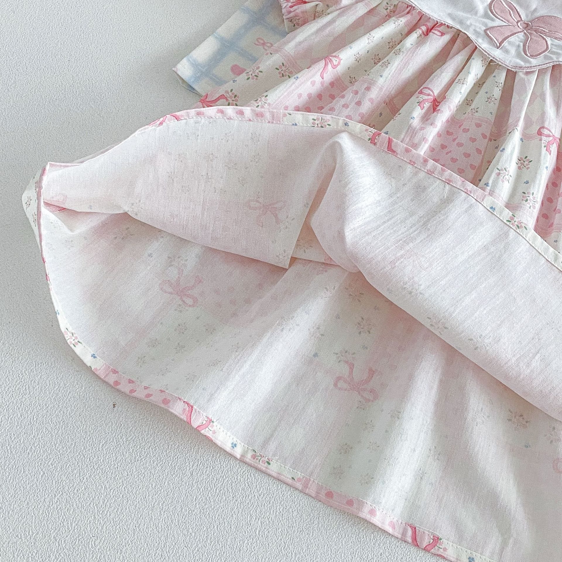 Floral Embroidered Bow Dress 花柄 刺繍襟 半袖 ワンピース【mh0012713】 angou 半袖ワンピース