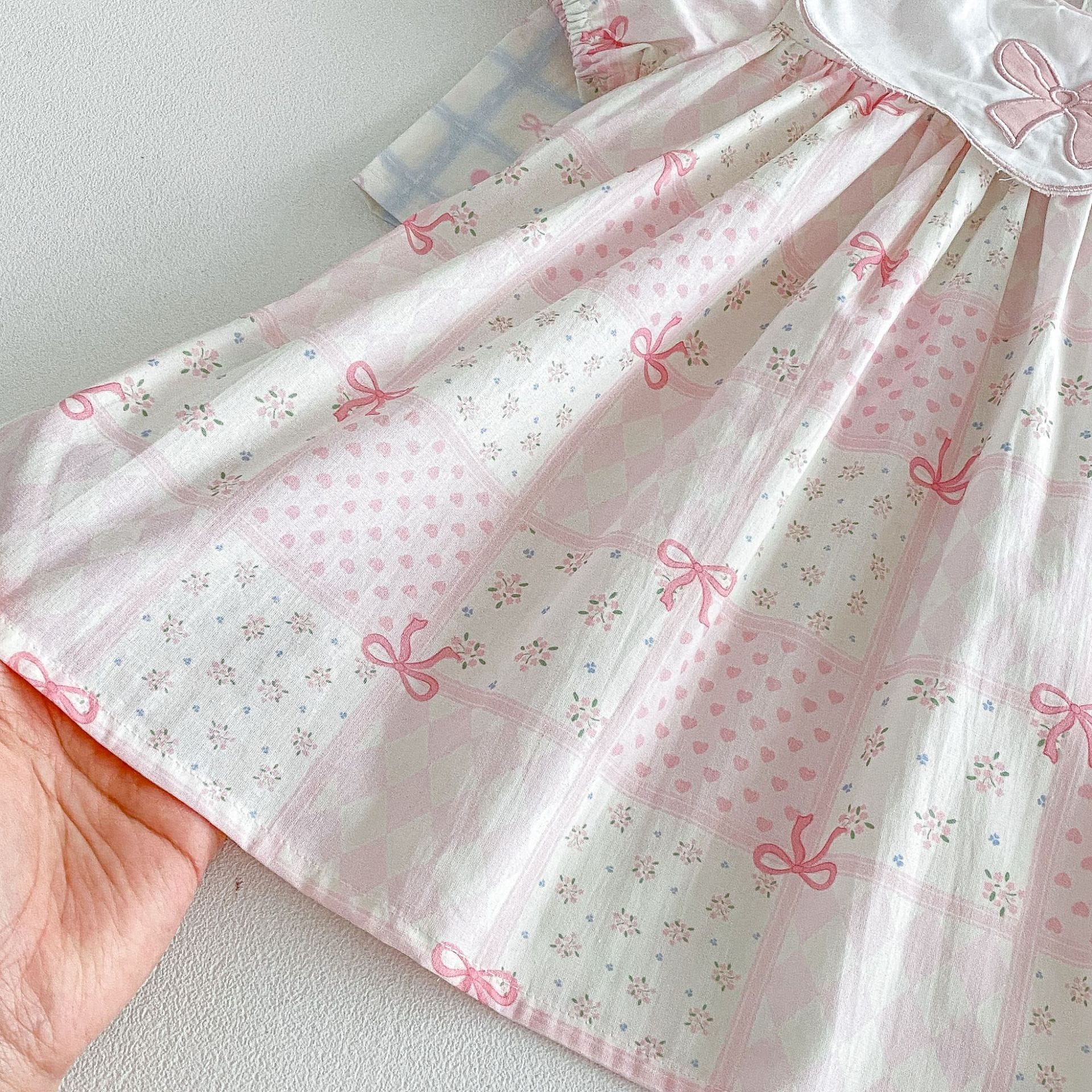 Floral Embroidered Bow Dress 花柄 刺繍襟 半袖 ワンピース【mh0012713】 angou 半袖ワンピース
