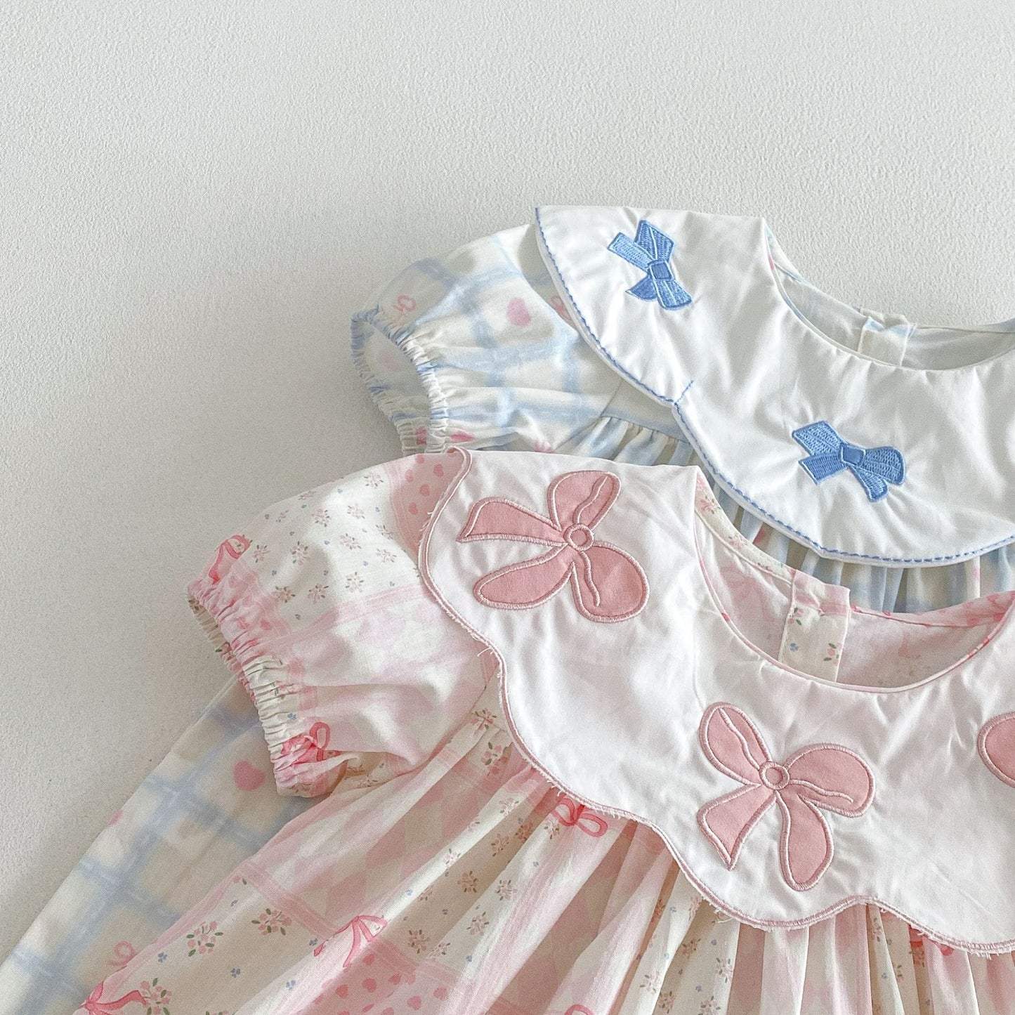 Floral Embroidered Bow Dress 花柄 刺繍襟 半袖 ワンピース【mh0012713】 angou 半袖ワンピース