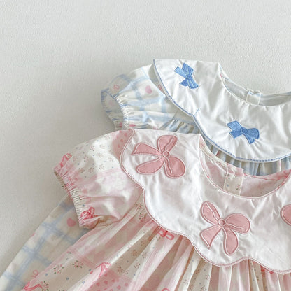 Floral Embroidered Bow Dress 花柄 刺繍襟 半袖 ワンピース【mh0012713】 angou 半袖ワンピース