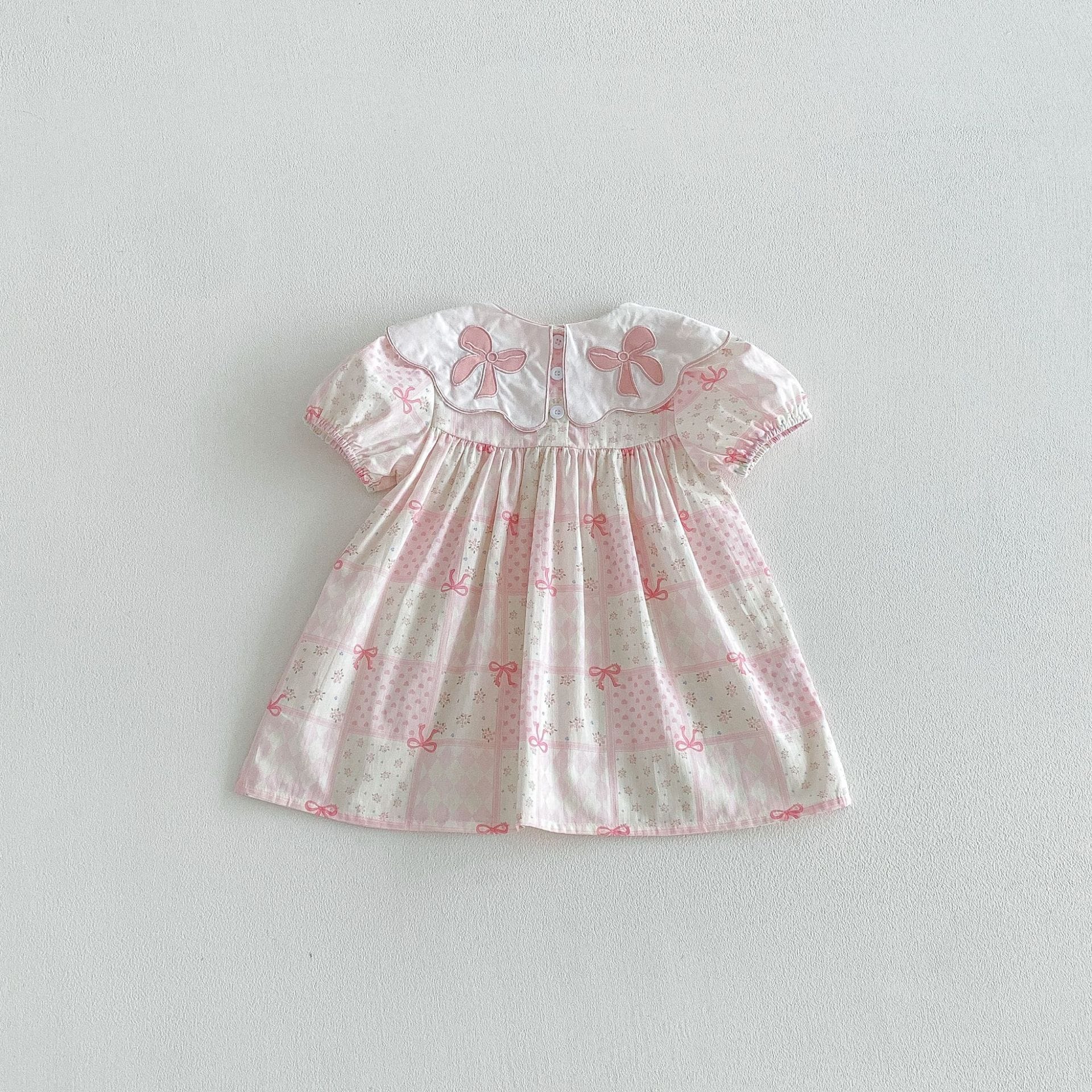 Floral Embroidered Bow Dress 花柄 刺繍襟 半袖 ワンピース【mh0012713】 angou 半袖ワンピース