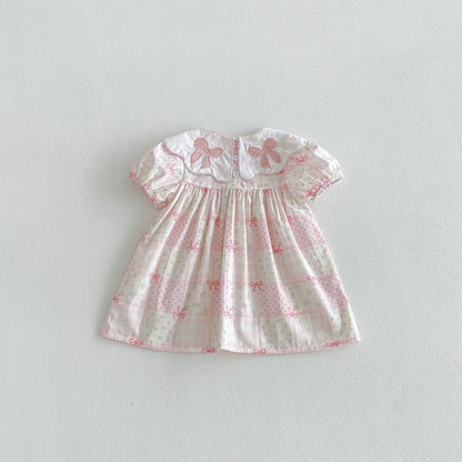 Floral Embroidered Bow Dress 花柄 刺繍襟 半袖 ワンピース【mh0012713】 angou 半袖ワンピース