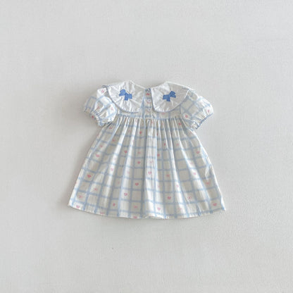 Floral Embroidered Bow Dress 花柄 刺繍襟 半袖 ワンピース【mh0012713】 angou 半袖ワンピース