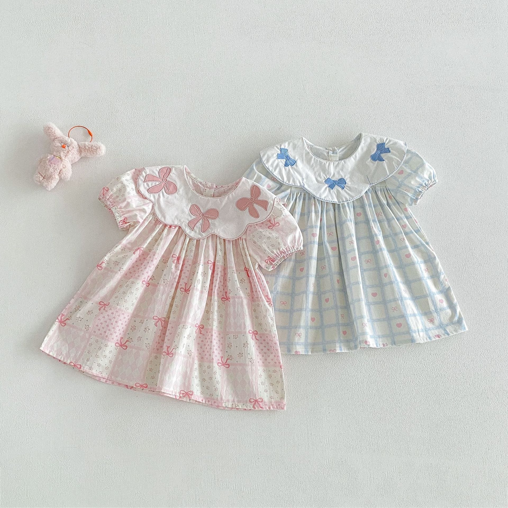 Floral Embroidered Bow Dress 花柄 刺繍襟 半袖 ワンピース【mh0012713】 angou 半袖ワンピース