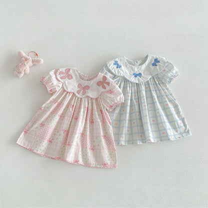 Floral Embroidered Bow Dress 花柄 刺繍襟 半袖 ワンピース【mh0012713】 angou 半袖ワンピース