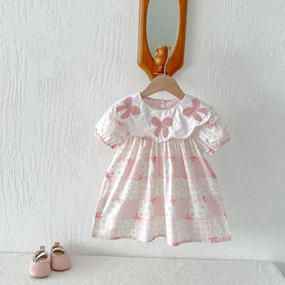 Floral Embroidered Bow Dress 花柄 刺繍襟 半袖 ワンピース【mh0012713】 angou 半袖ワンピース
