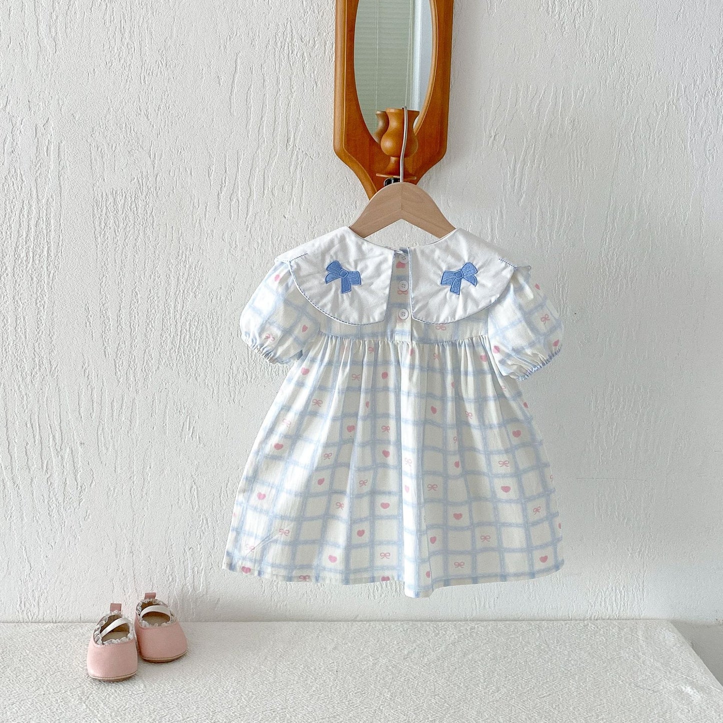 Floral Embroidered Bow Dress 花柄 刺繍襟 半袖 ワンピース【mh0012713】 angou 半袖ワンピース