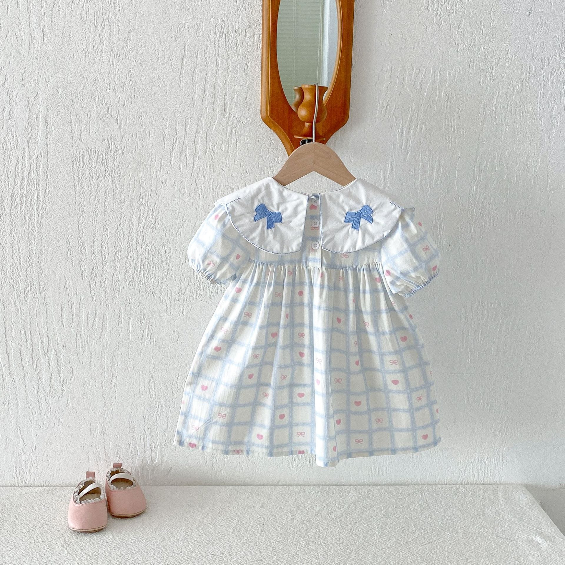 Floral Embroidered Bow Dress 花柄 刺繍襟 半袖 ワンピース【mh0012713】 angou 半袖ワンピース
