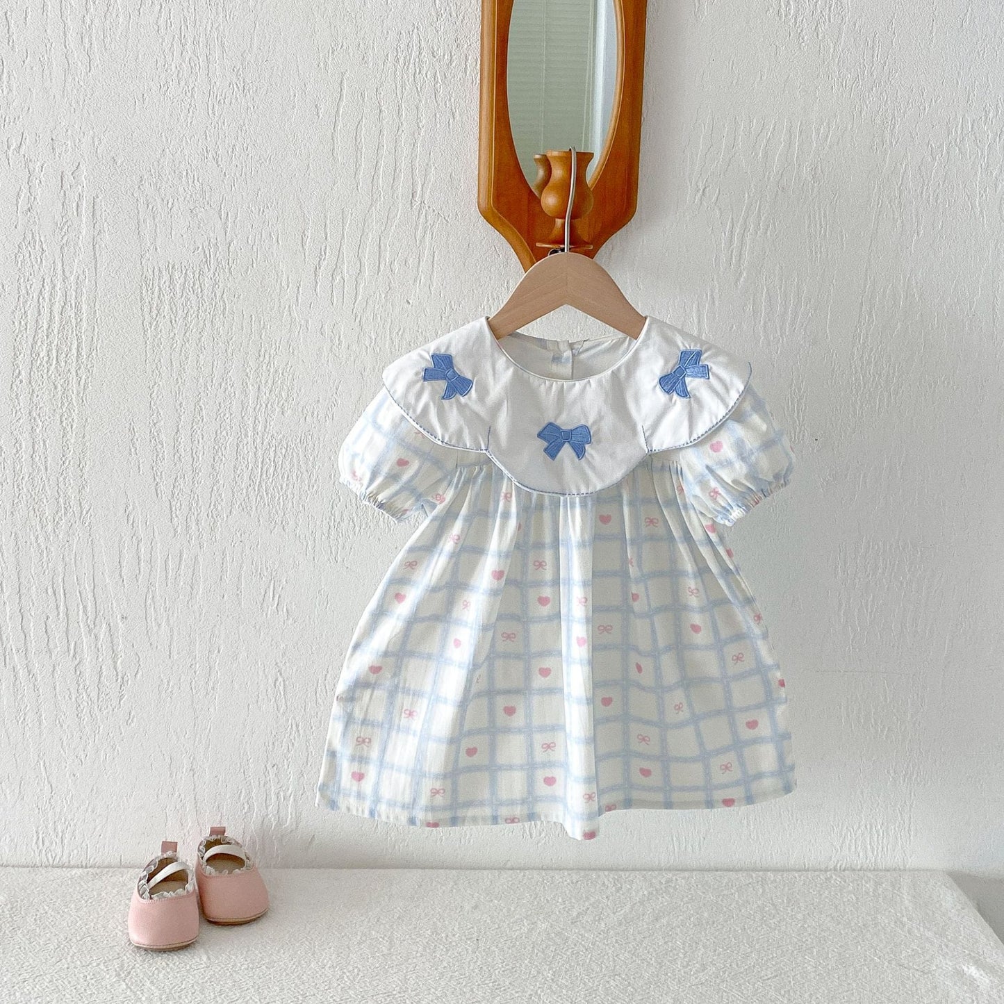 Floral Embroidered Bow Dress 花柄 刺繍襟 半袖 ワンピース【mh0012713】 angou 半袖ワンピース