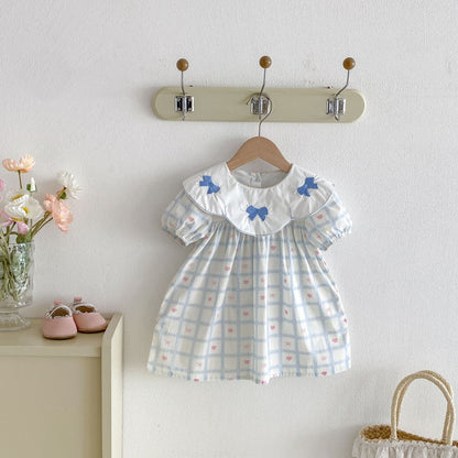 Floral Embroidered Bow Dress 花柄 刺繍襟 半袖 ワンピース【mh0012713】 angou 半袖ワンピース