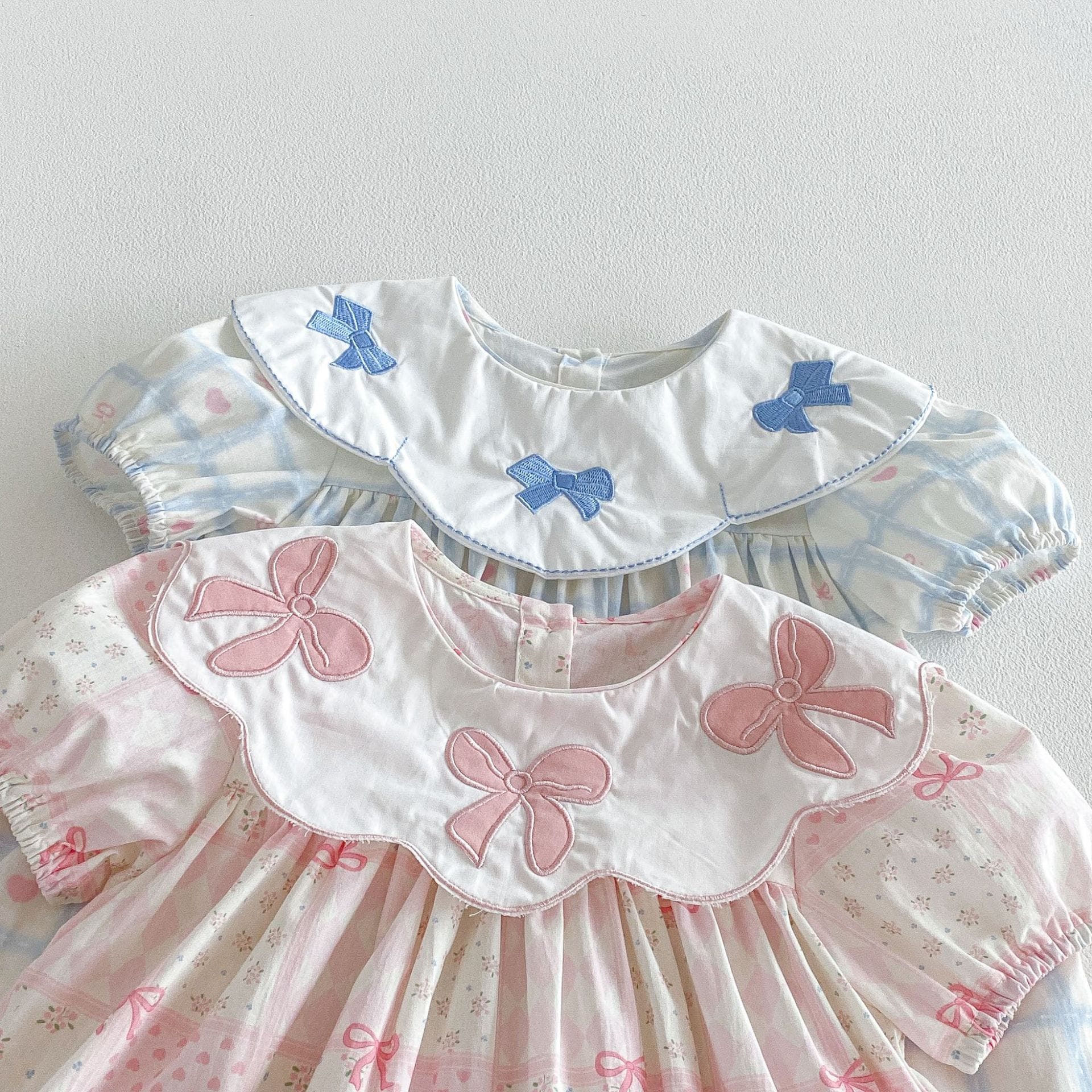 Floral Embroidered Bow Dress 花柄 刺繍襟 半袖 ワンピース【mh0012713】 angou 半袖ワンピース