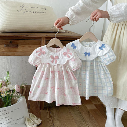 Floral Embroidered Bow Dress 花柄 刺繍襟 半袖 ワンピース【mh0012713】 angou 半袖ワンピース