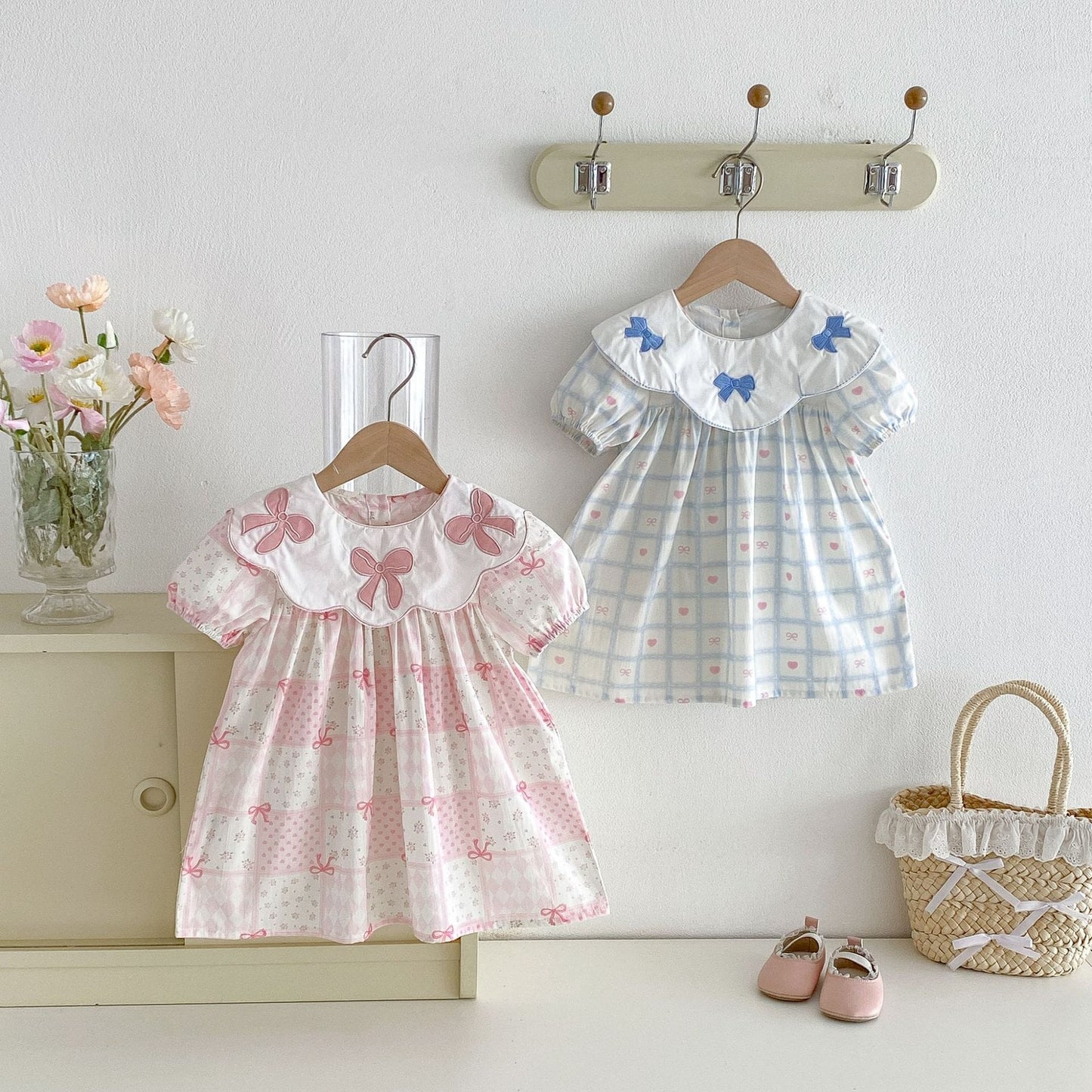 Floral Embroidered Bow Dress 花柄 刺繍襟 半袖 ワンピース【mh0012713】 angou 半袖ワンピース
