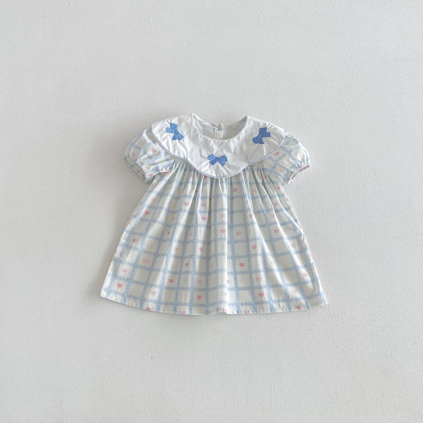 Floral Embroidered Bow Dress 花柄 刺繍襟 半袖 ワンピース【mh0012713】 Light Blue / 80cm angou 半袖ワンピース